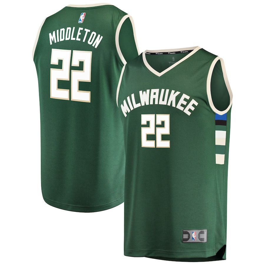 Men Milwaukee Bucks #22 Khris Middleton Fanatics Branded Green Fast Break Road Replica Player NBA Jersey